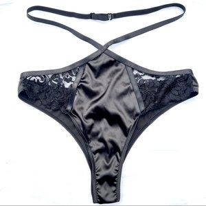 High Waist Strappy Panty with Adjustable Sides — Satin + lace — Small — new!